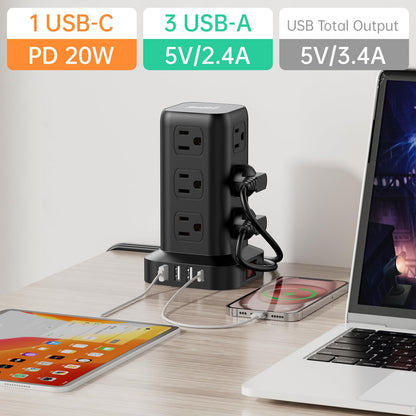 Extension Cord with Multiple Outlets, Surge Protector Power Strip Tower, 12 AC 4 USB，Surge Protector Tower 6.5FT Overload Protection for Home Office