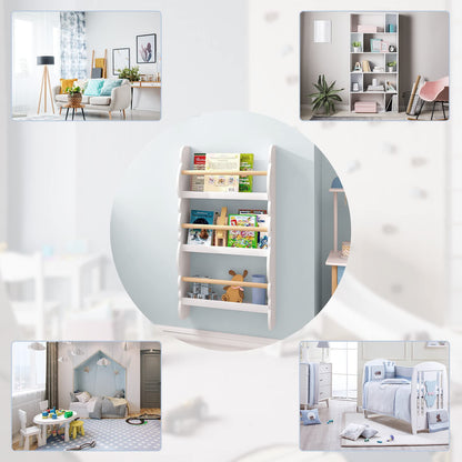 WOLTU Kids Bookcase, Wall Shelf, 3-Tier Children's Bookshelf, Storage Display Rack, Wooden Book Organiser for Children's Room, Cloud-shape, White