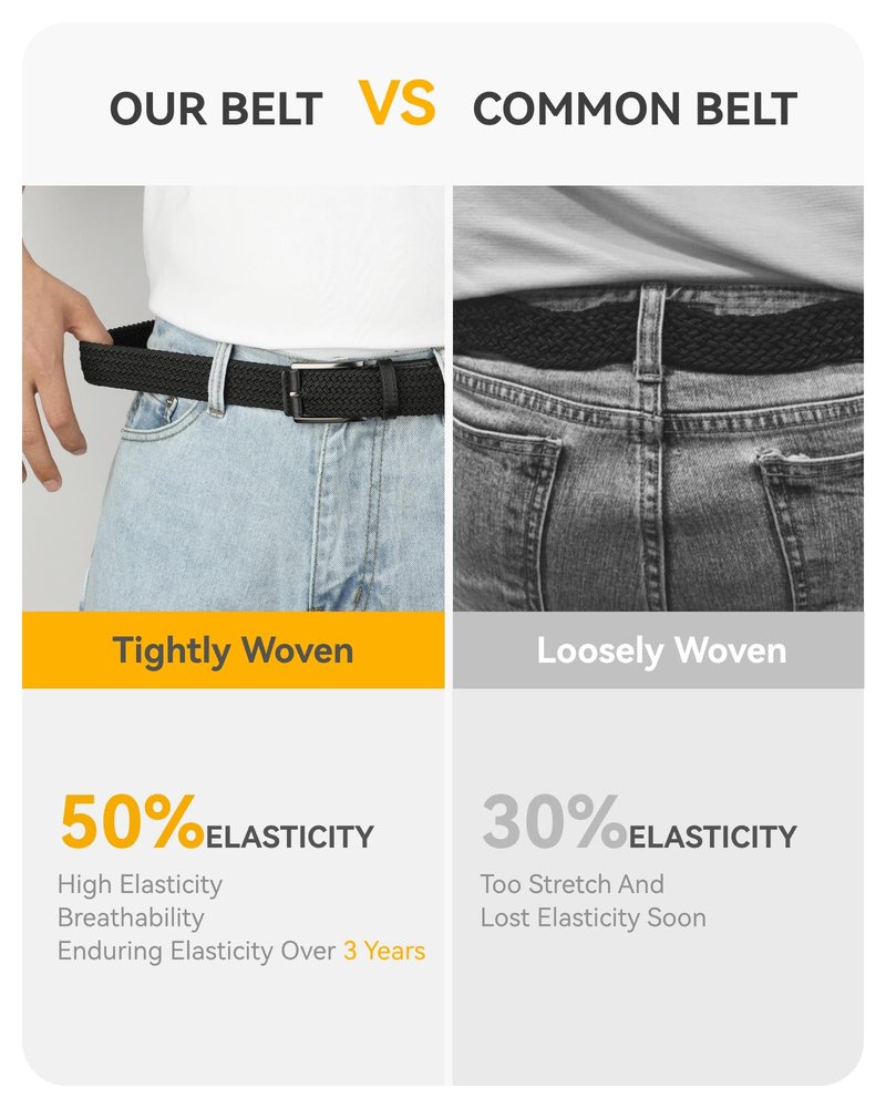 CHAOREN Mens Stretch Belt - 1 3/8" Elastic Braided Golf Belt for Men Women - Stretchy Web Fit Summer Casual Jeans
