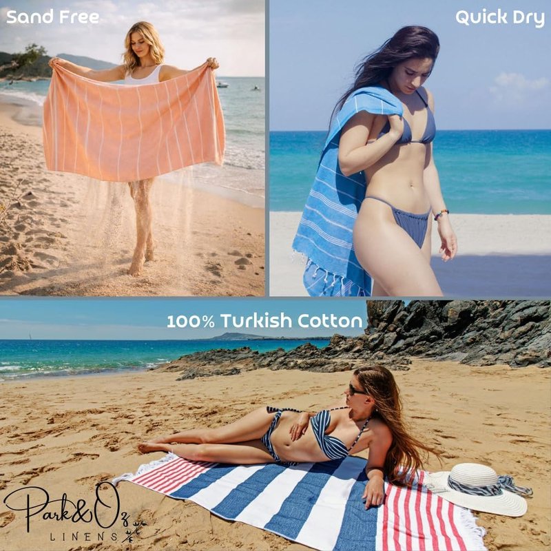Turkish Beach Towel - Oversized 100% Cotton Quick-Dry & Sand-Free | 72"x40" Ultra-Absorbent Lightweight Pool Towel (White)