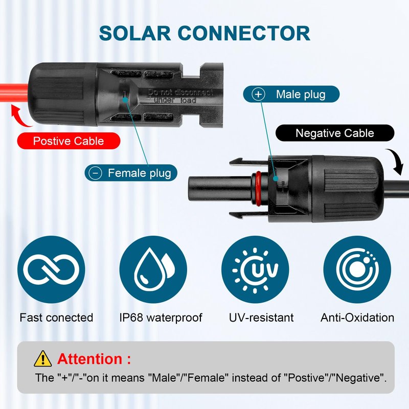 10 AWG Solar Extension Cable 25FT, Flexible Solar Panel Wire with Male to Female Connector Parallel Tinned Copper Wire for Solar Panel, Automotive, RV, Boat, Outdoors