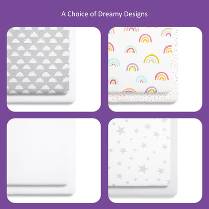 2 Pack Crib Fitted Sheets 44 x 80cm – White – Light, Breathable & Luxurious Jersey Cotton Made to Last & Designed to Fit SnüzPod Bedside Cribs