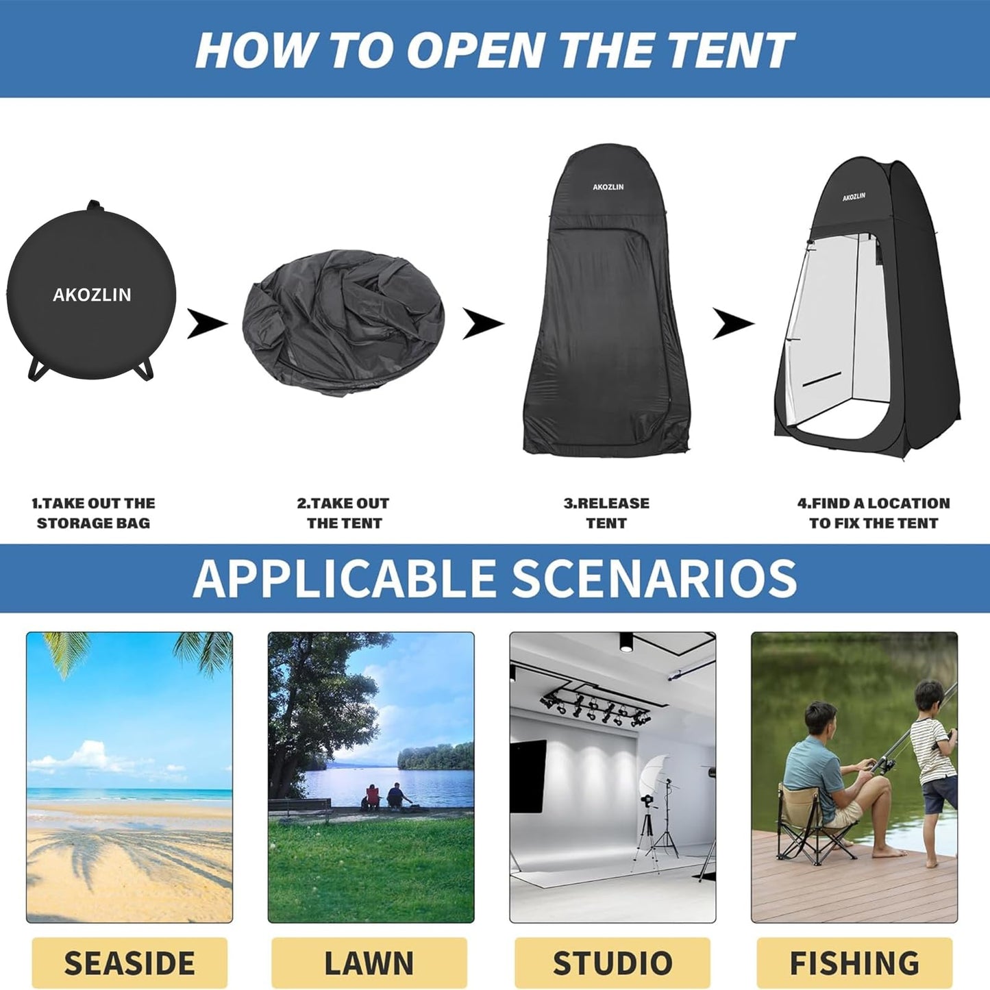 AKOZLIN Portable Pop Up Shower Tent Instant Privacy Dressing Changing Shelter Outdoor Shower Room Camp Toilet Tent