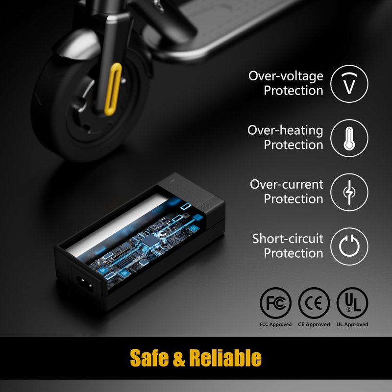 Carsty 42V Electric Scooter & Hoverboard Charger for Gotrax, Jetson, Segway, Ninebot, Swagtron | UL Certified with 5-in-1 Universal Plug Set