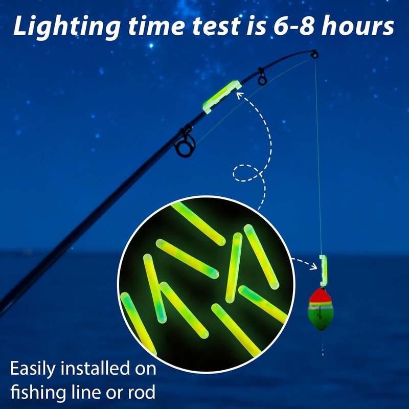 Fishing Glow Sticks - 200PCS Mini Green Rod Tip Lights for Night Fishing | Includes 40 Attachments Clips