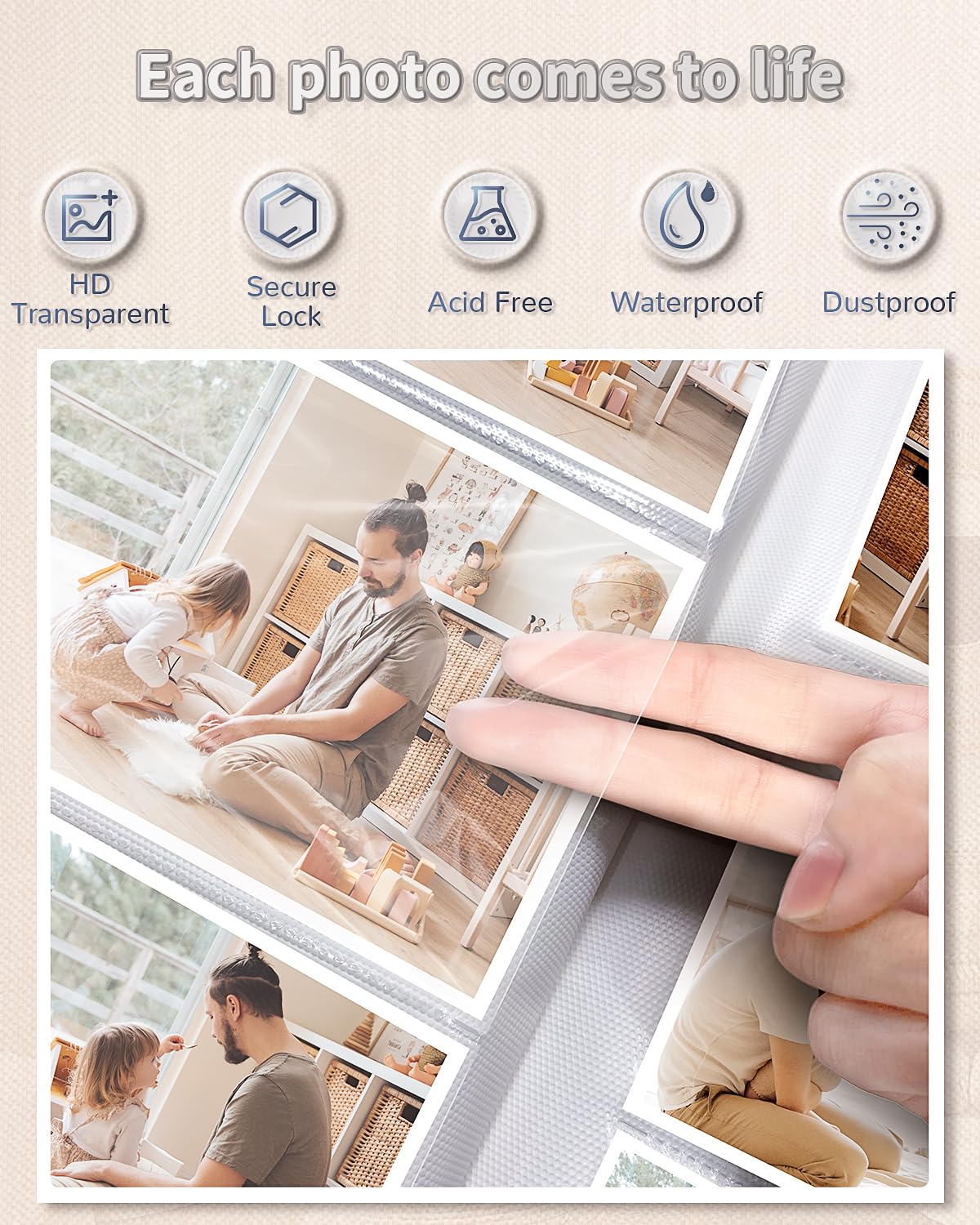 Artfeel Photo Album 4x6 with 300 Pockets,Slip-in Picture Albums,Linen Cover Memory Book with Front Window,White Page Vertical Photo Book for Wedding,Family,Anniversare,Baby,Vacation