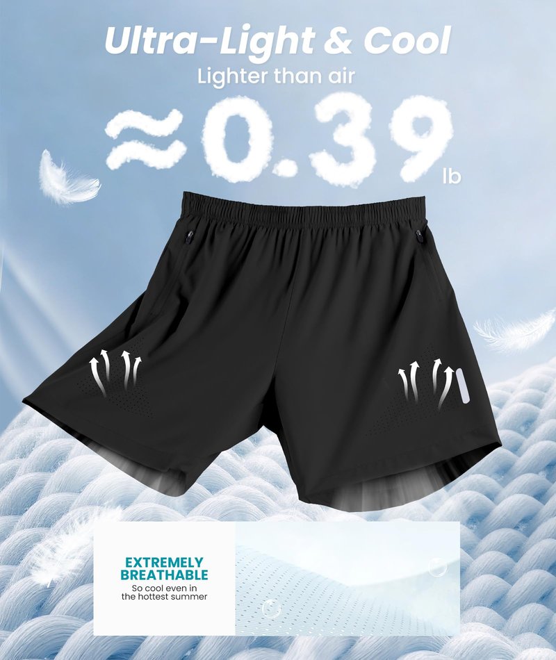 UUMIAER Mens Athletic Gym Shorts 7" Utra-Light Quick Dry Running Workout Basketball Shorts with Zipper Pockets Sports Tennis Black