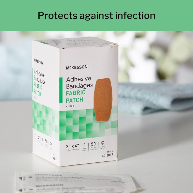 McKesson Adhesive Bandages, Sterile, Fabric Patch, 2 in x 4 in, 50 Count, 1 Pack