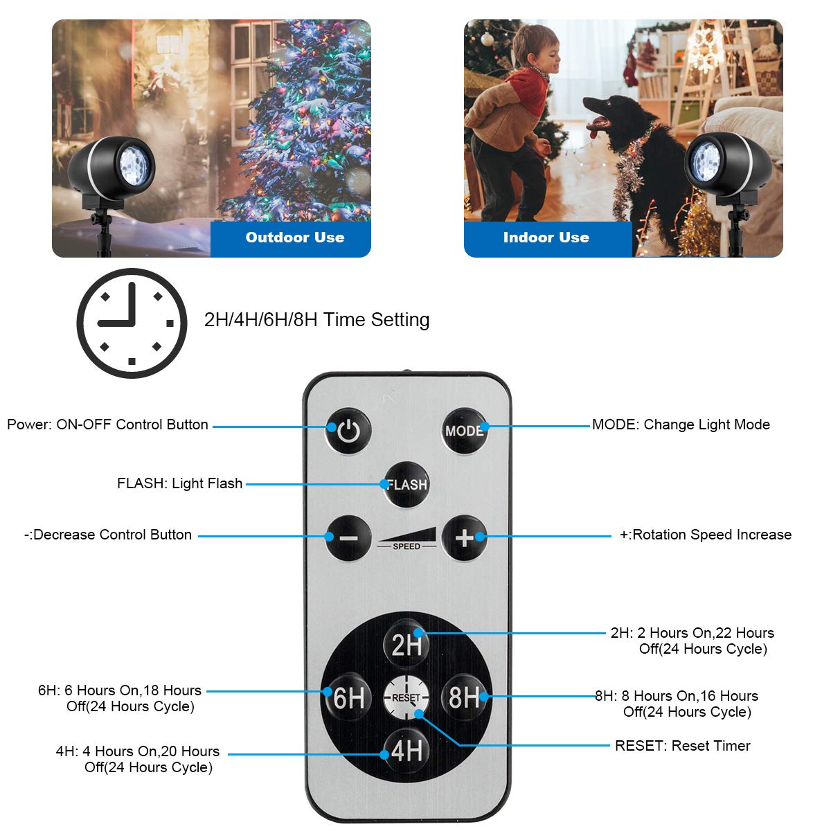 Tangkula Christmas Snowflake LED Projector Lights, Rotating Snowfall Projection with Remote Control, Outdoor Landscape Decorative Lighting for Christmas, Holiday, Party, Wedding, Garden, Patio