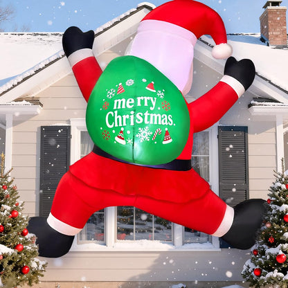 KOOY 6FT Christmas Inflatables Climbing Santa, Blow Ups Xmas Hanging Santa Outdoor Decorations with LED Light Up for Xmas Yard Outdoor Roof Christmas Decorations