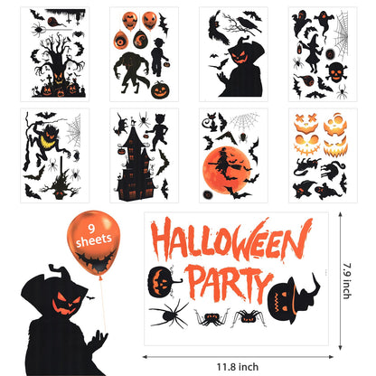 EkkoVla Halloween Window Clings - 9 Sheets Reusable Halloween Decorations, 72 PCS Ghost Tree Witch Zombie Patterns for Treat or Trick Party, Home, Classroom, Store Holiday Decor