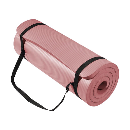 Fitvids Yoga Mat 1-Inch Extra Thick High-Density Exercise Mat with Non-Slip Surface & Carry Strap for Men & Women Tear-Resistant Pilates Workout Mat for Home Gym, Floor Fitness