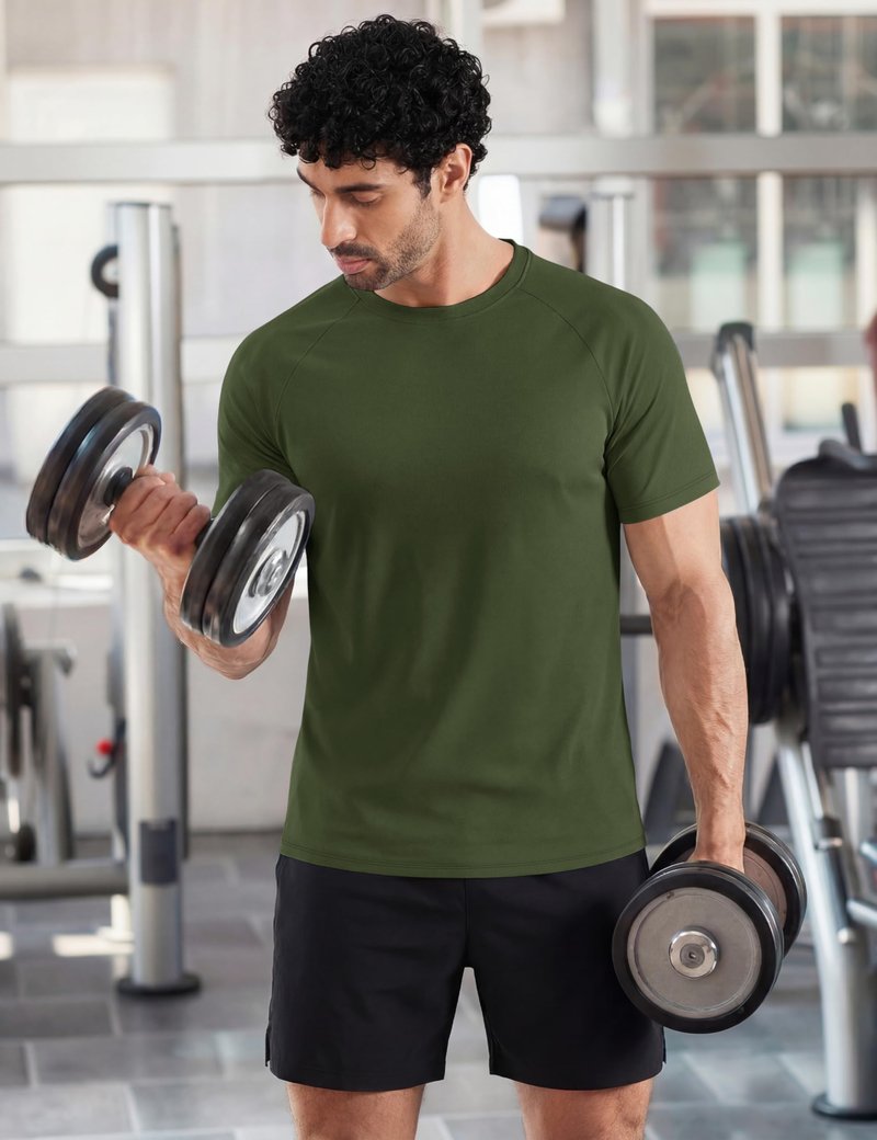 MAGCOMSEN Mens Short Sleeve Dry Fit T-Shirts UPF 80+ Athletic Moisture Wicking Lightweight Workout Running Swim Shirts Army Green L