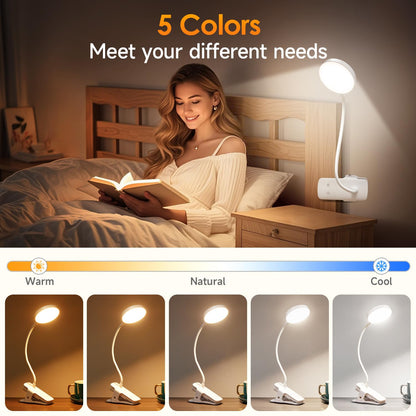 One Fire Reading Lights for Books in Bed, 3600 mAh Rechargeable Lamp, 5 Brightness/5 Colors/Memory Clip on Light, 360° Flexible Reading Lamp, 400LM+36 LED Clip On Reading Light, University Essentials