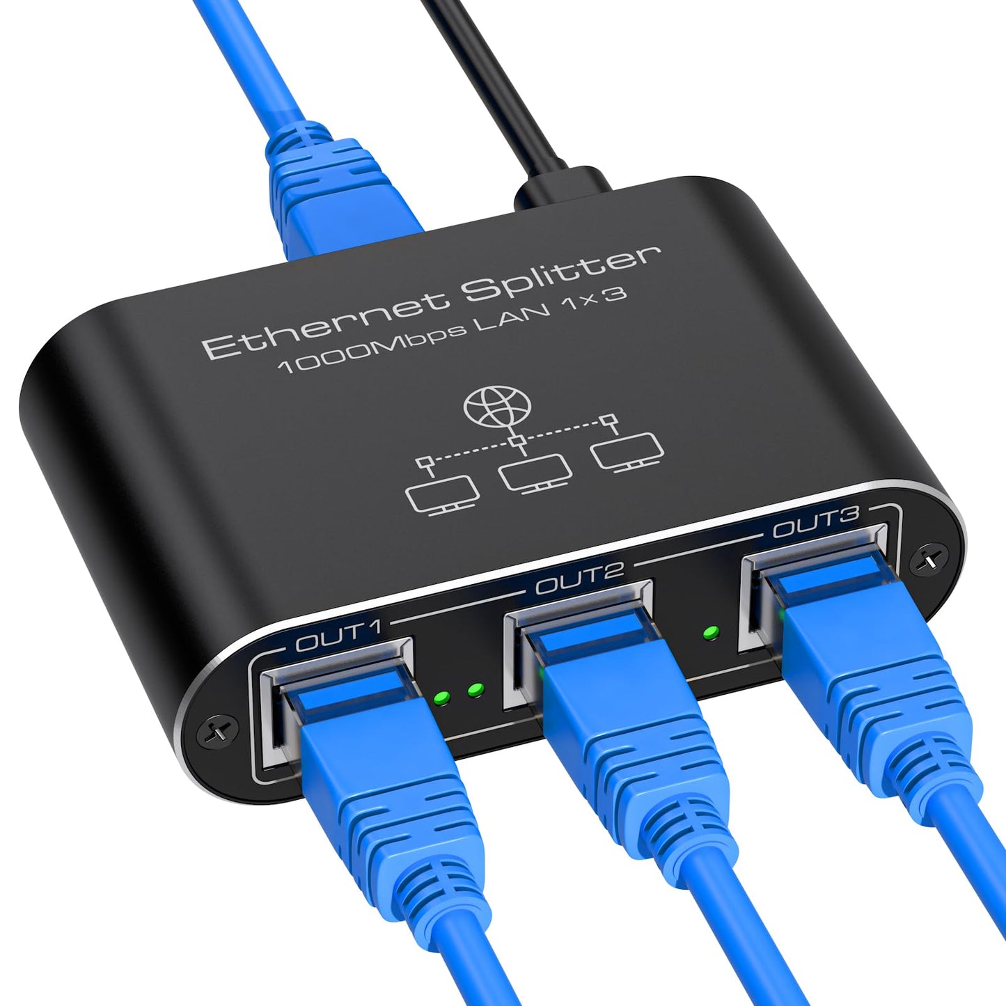 VEDINDUST Ethernet Splitter 1 to 3 1000Mbps High Speed Internet Lan Network Switch With USB C Power Cable for Computers Hubs Routers Set Top Boxes Digital TV