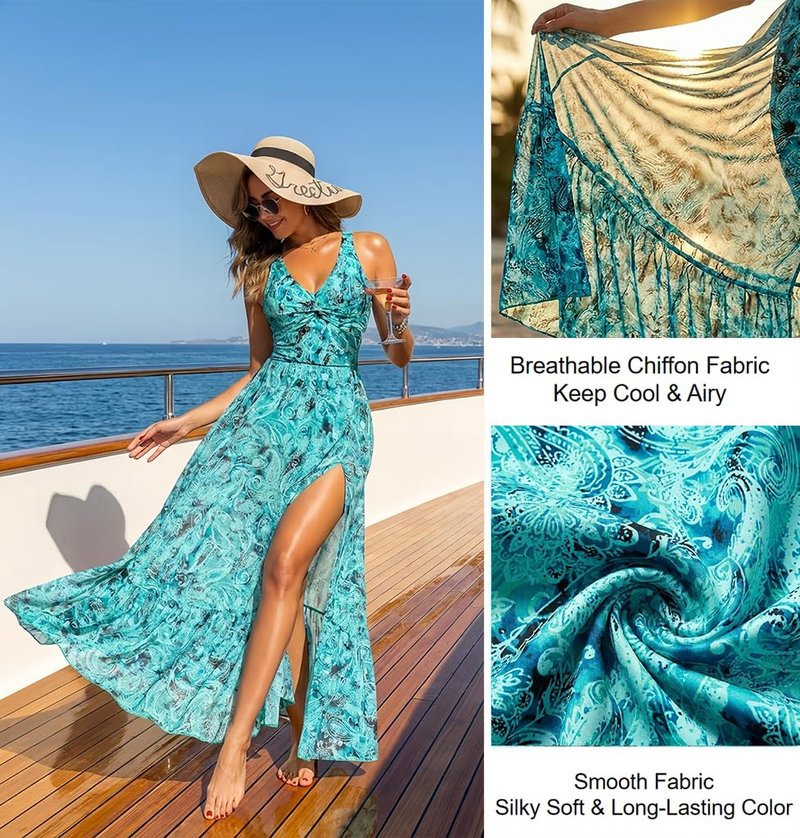 Holipick Green Paisley Women's One Piece Swimsuits with Cover Up Skirt Tummy Control V Neck Two Piece Bathing Suit M