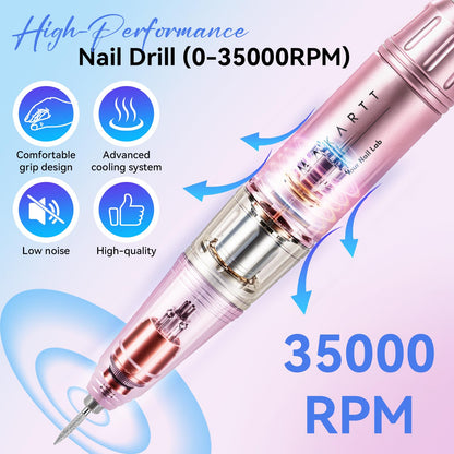 Makartt Electric Nail Drill - 35000RPM Rechargeable Efile with Coreless Motor, Nouvella Portable Nail Filer Machine for Acrylic Gel Removal with Drill Bits Set, Black