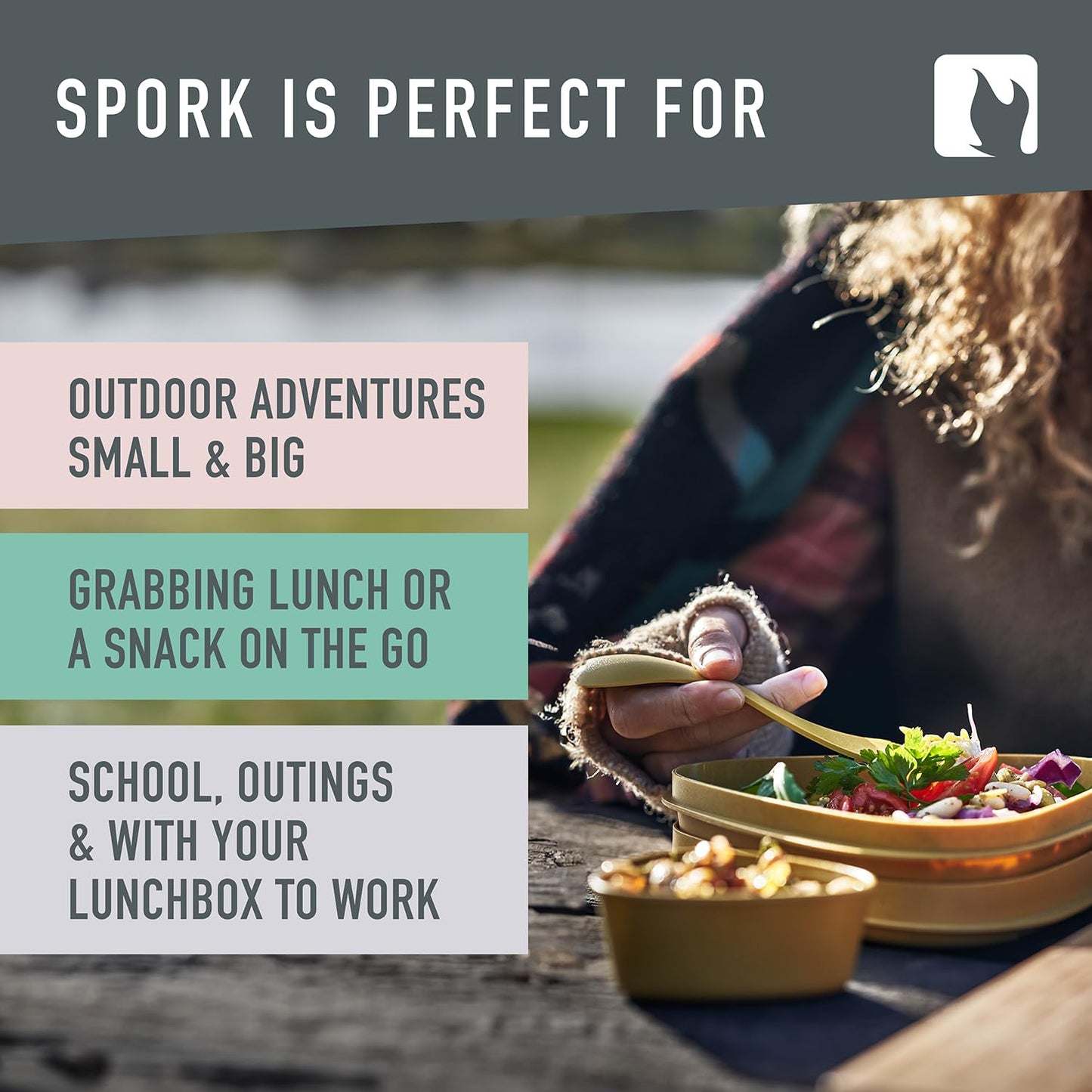 Light my Fire Spork Original 3-in-1 Camping Cutlery Knife Fork Spoon Set Survival Gifts for Scouts Camping Accessories Sporks Reusable Travel Cutlery Set 4-Pack Nature