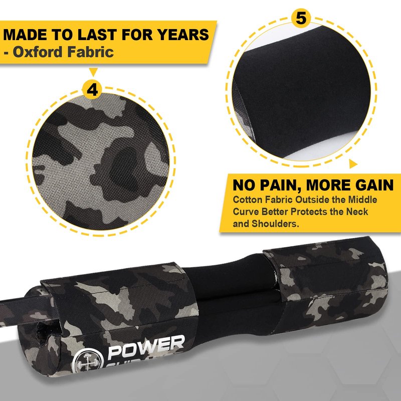POWER GUIDANCE Barbell Squat Pad - Neck & Shoulder Protective Pad Anti-Skid Points for Squats, Lunges, Hip Thrusts, Weightlifting - Fit Standard and Olympic Bars, Camouflage