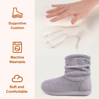 LongBay Ladies Bootie Slippers Memory Foam Fur Collar Bootee Plush Lined Women Boots with Non Skid Indoor Outdoor Sole, 5/6 UK, New Grey