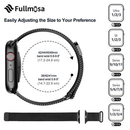 Fullmosa Compatible with Apple Watch Straps 40mm 42mm(S11/10) 38mm 41mm, Magnetic Milanese Loop Replacement iWatch Straps for Women Men for SE 3 2 1 Series 11 10 9 8 7 6 5 4 3 2 1, Black