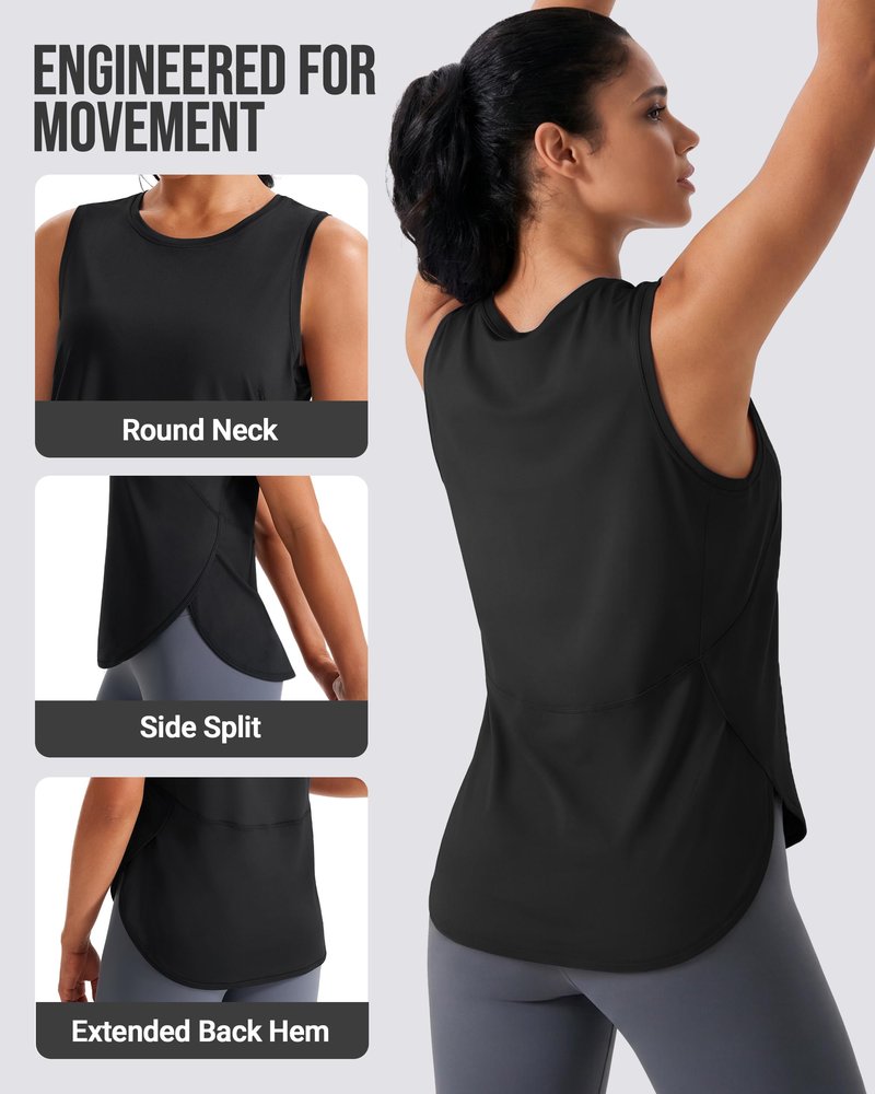 JOYSPELS Ice Silk Workout Tank Tops Sleeveless Loose Fit Yoga Shirts UPF 50+ Black
