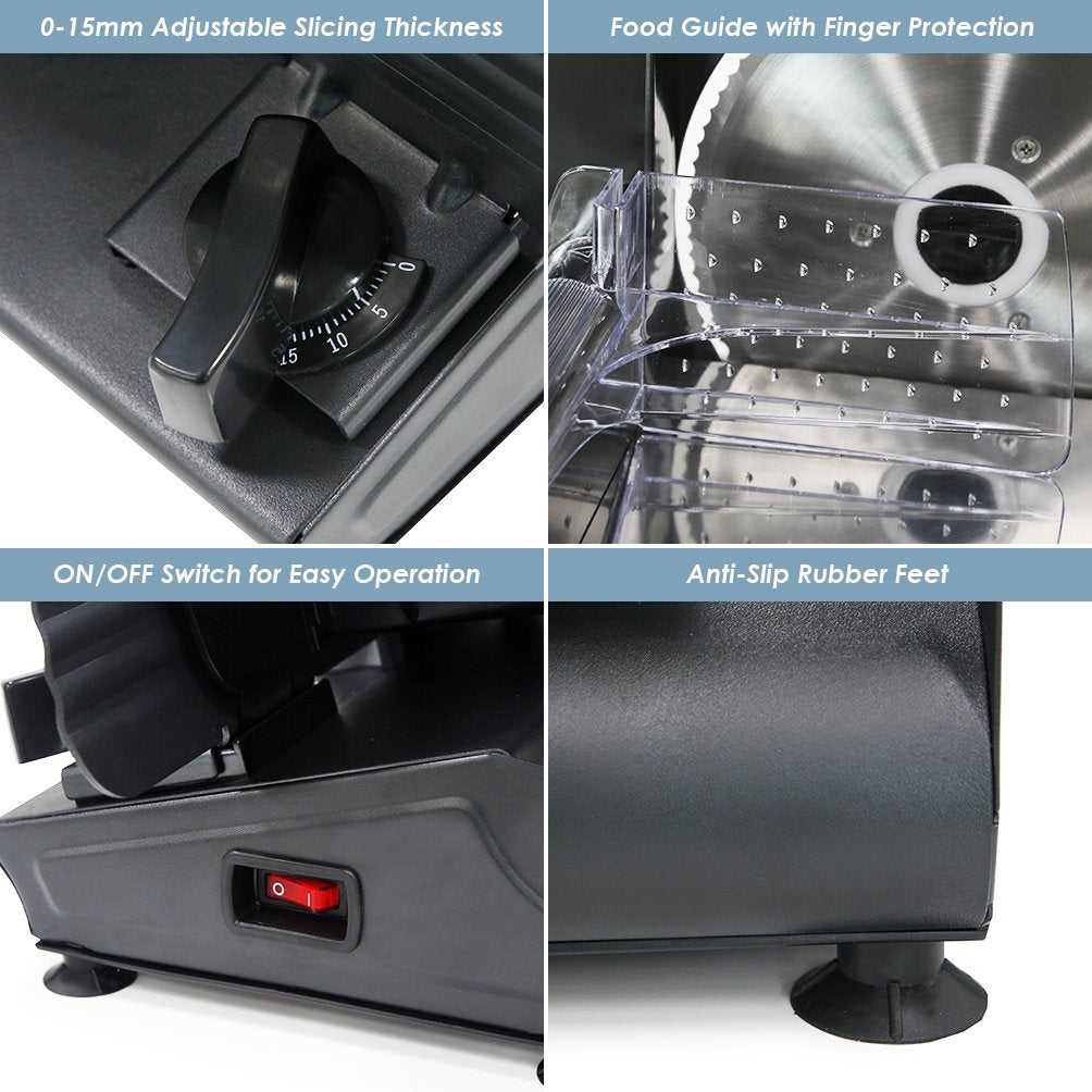 Elite Gourmet EMT-625B Ultimate Precision Electric Deli Food Meat Slicer Removable Stainless Steel Blade, Adjustable Thickness, Ideal for Cold Cuts, Hard Cheese, Vegetables & Bread, 7.5”, Black