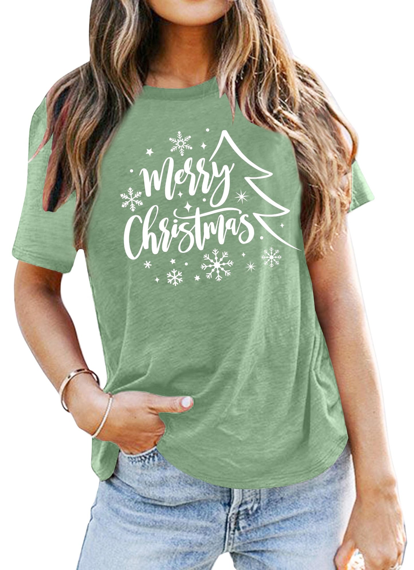 Christmas Shirts Women Funny Merry Christmas Lights Graphic Tees Xmas Tree T-Shirt Holiday Tops