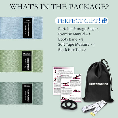 HIMESPORNER Wide Fabric Resistance Bands for Working Out, 3 Level Non-Slip Exercise Booty Bands for Women & Men Leg and Glutes with Hair Ties and Tape Measure - for Home Gym Workout, Yoga, Pilates