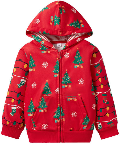 Kids Christmas Sweatshirt Toddler Boys Xmax Clothes Santa Claus Zip up Hoodie Holiday Long Sleeve Tops Winter Tree Shirt 6t 3097-130