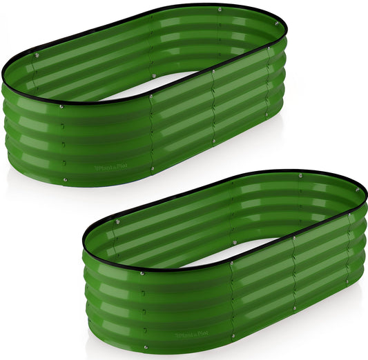 Plant & Plot Galvanized Raised Garden Beds Outdoor // 4×2×1 ft (2-Pack) Planter Raised Beds for Gardening, Vegetables, Flowers // Large Metal Garden Box // Patented Tool-Free Design (Olive Green)