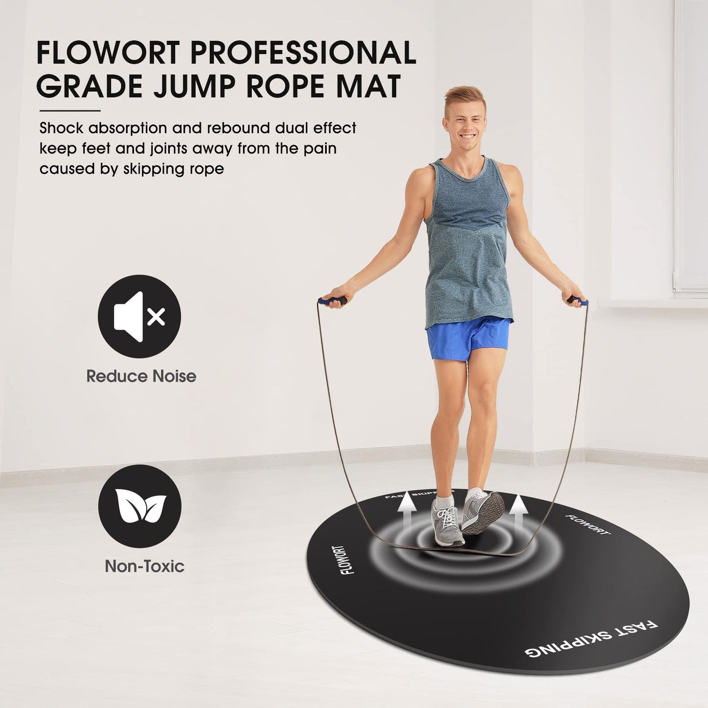 Jump Rope Mat，Large Rubber Exercise Indoor Outdoor，Shock Absorbing Mat Non-Slip Oval Design for Floor & Rope Protection, Workout Mats for Home Gym Flooring(Black)