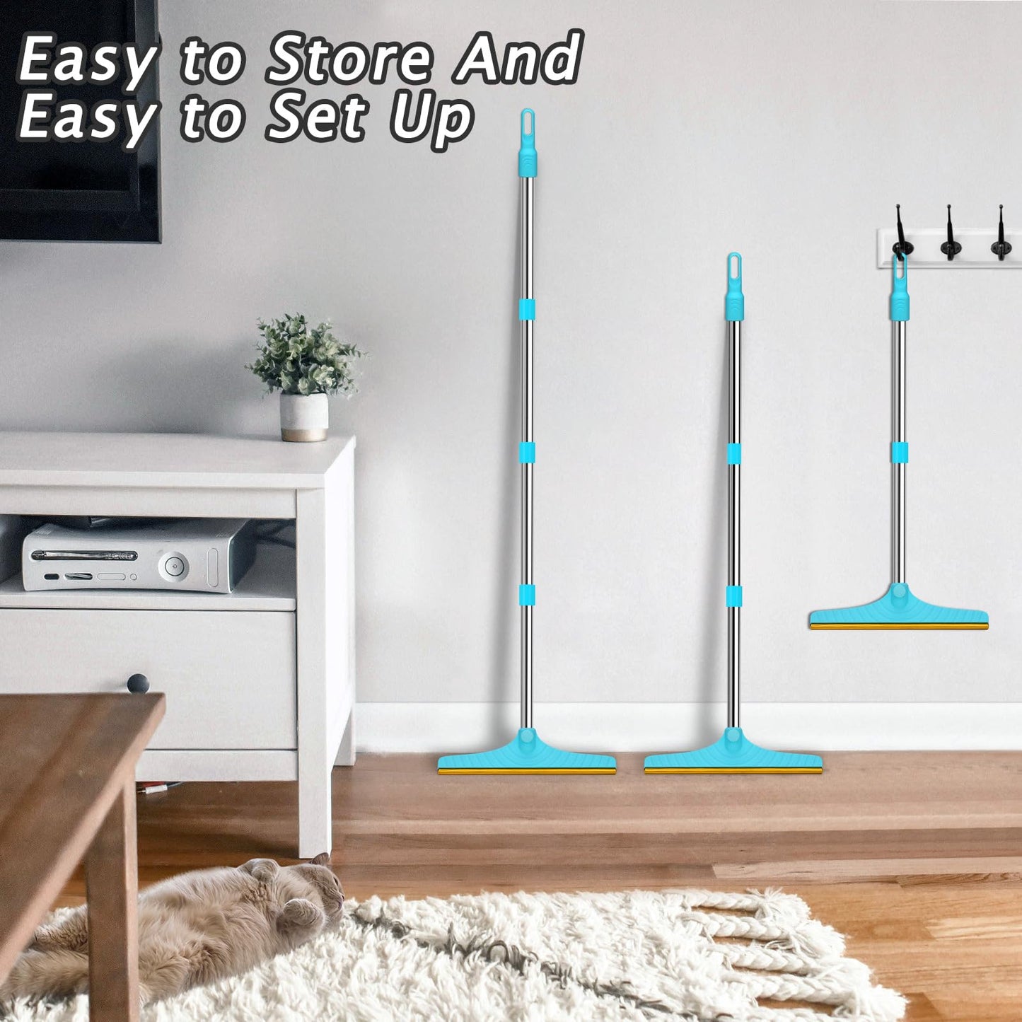 Eaersan Carpet Rake for Pet Hair Removal - Reusable Pet Hair Remover, 60” Adjustable Long Handle Cat Dog Carpet Rake Scraper, Dog Hair Rake Brush for Rugs, Mats, Couch, Furniture