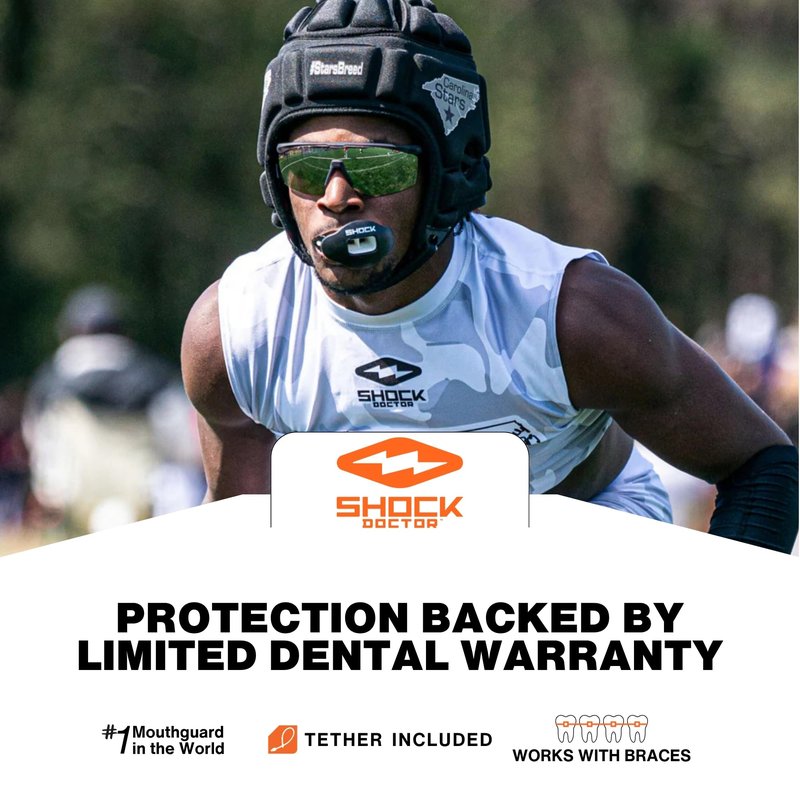 Shock Doctor Lip Guard, Adult and Youth Mouth Guard Football with Strap, Breathable Wide Opening Football Mouthpiece for Youth and Adults OSFA, Shock Doctor Mouth Guards, Max Airflow