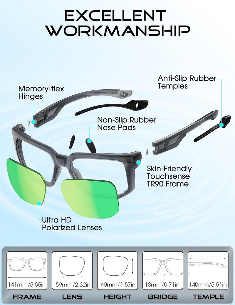 ATTCL Polarized Fishing Sunglasses Men: Unbreakable TR90 PC Lens Lightweight UV400 Protection Secure Fit for Driving Running Sports 2238B Touhui-Green-1