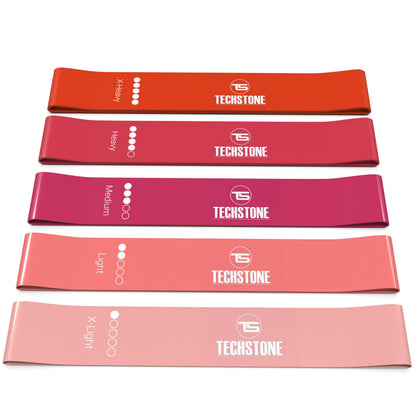 TechStone Resistance Bands Set for Men and Women, Pack of 5 Different Levels Elastic Band for Home Gym Long Exercise Workout – Great Fitness Equipment for Training, Yoga – Free Carrying Bag
