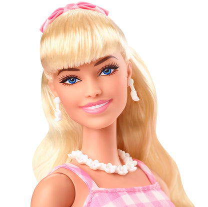Barbie The Movie Doll, Margot Robbie as, Collectible Doll Wearing Pink and White Gingham Dress with Daisy Chain Necklace