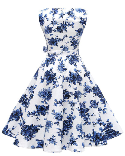 Hanpceirs Women's Boatneck Sleeveless Swing Vintage 1950s Cocktail Dress Porcelain M