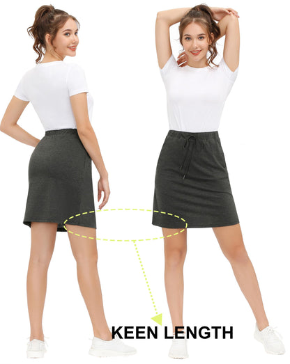 JJACK Smith Women's Athletic Skort Knee Length Skort Drawstring Waist Sport Skirts with Shorts Pockets Plus(3XL,Deep Gray)