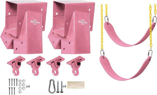 ABUSA Heavy Duty Children Set Hardware Replacement Kit Including 2 Pink Brackets 4 Hangers 2 Pink Seats for Outdoor Playground Equipment Parts Hardware Included (P007)