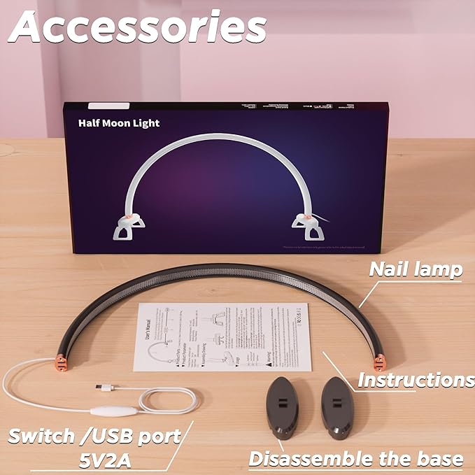 Half Moon Light for Nail Desk,LED Nail Desk Lamp, 3 Color Temperatures Adjustable,Half Moon Desk Lamp is The Perfect Choice for Personal Nail Craft Lighting (Medium Size,Black)