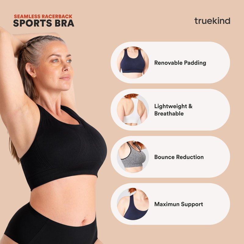 Truekind Racerback Sports Bras for Women, High Support Workout Tops for Women, Workout Bra Plus Size White