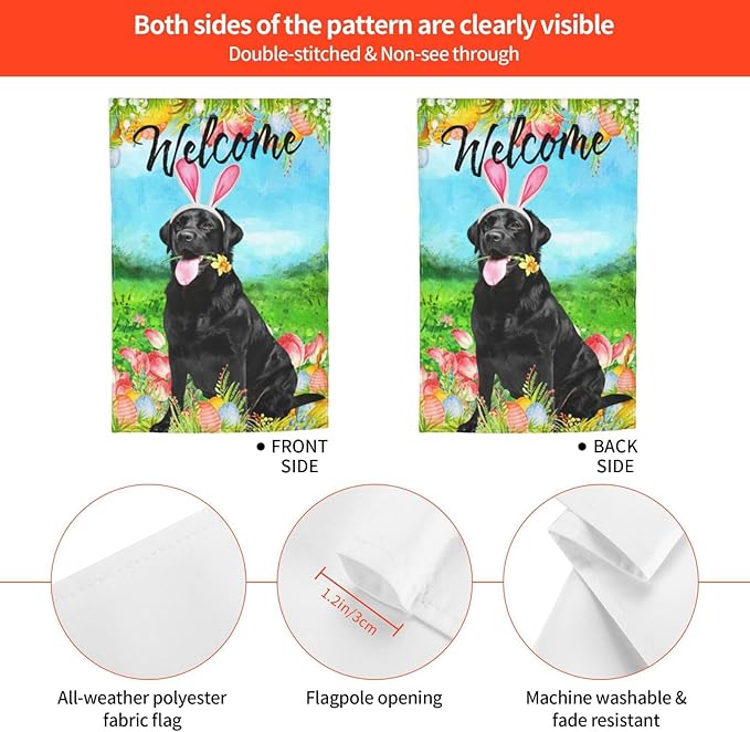 Labrador Black Tulips Cute Lab Dog Happy Easter Garden Flag Welcome Party Outdoor Outside Decorations Picks Home House Garden Yard Decor 12x18 Inch