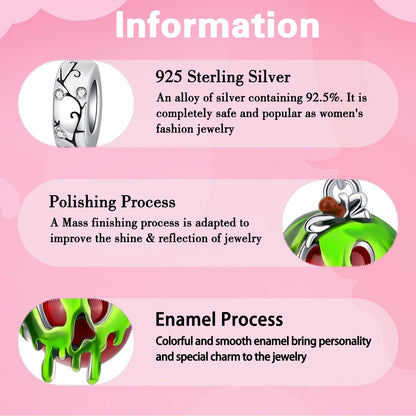 ARVALILS The Poison Apple Charm 925 Sterling Silver Charm Fits Women's Charm Bracelet & Necklace Valentine's Day Mother's Day Jewelry Gifts for Women