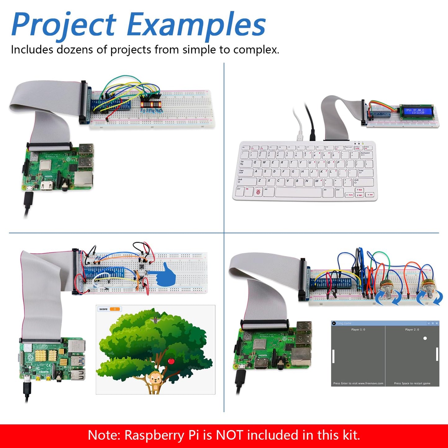 Freenove Ultimate Starter Kit for Raspberry Pi 5 4 B 3 B+ 400 Zero 2 W, 962-Page Detailed Tutorial, Python C Java Scratch Processing Code, 223 Items, 128 Projects (Raspberry Pi NOT Included)