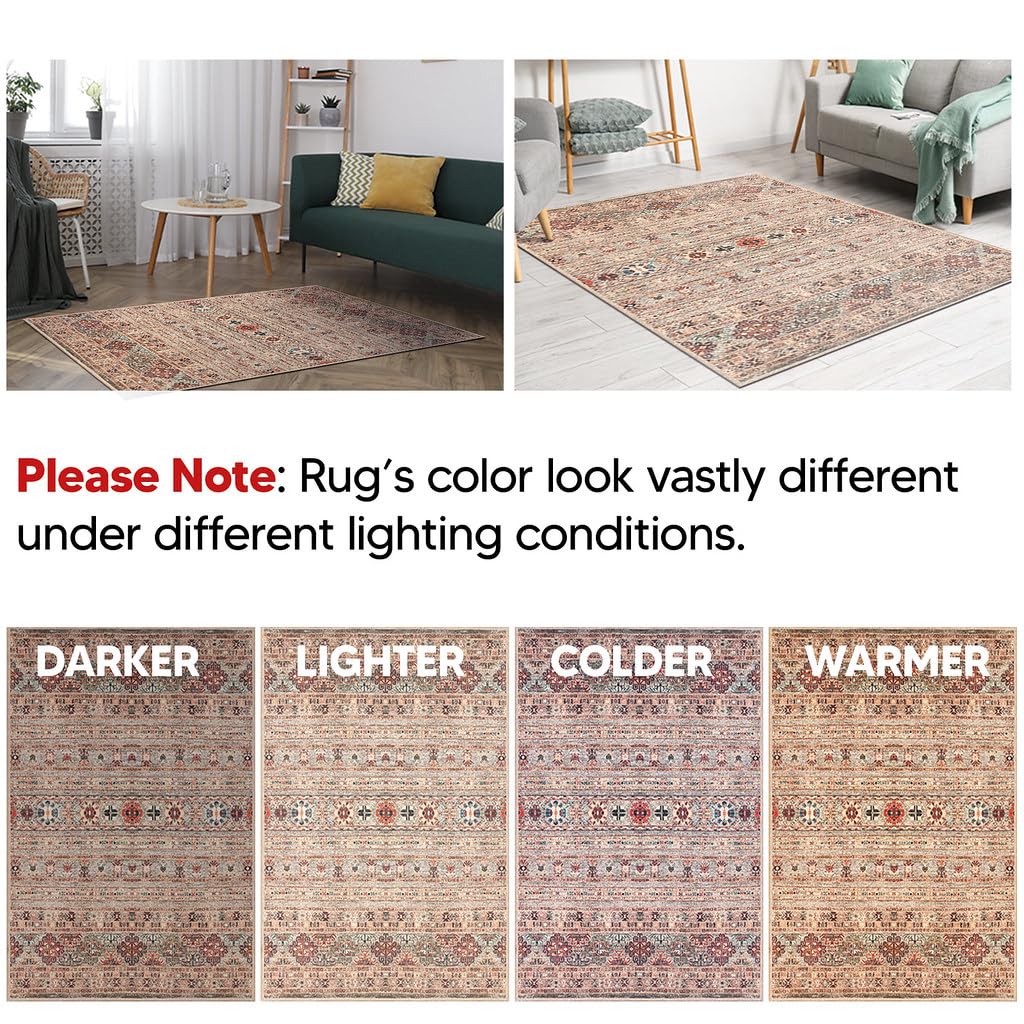 Keen Home Design 5x7 Rug - Machine Washable Area Rug with Non-Slip Backing, Ideal for Living Room, Dining Room, Bedroom - Vintage, Easy Clean, Durable, Low Pile Rug - (5' x 7')
