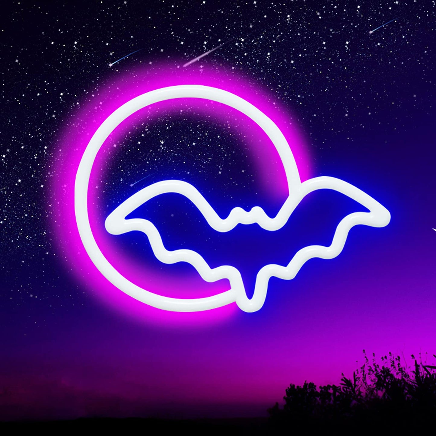 SEMETOR Neon Signs, Moon and Bat LED Neon Lights, Neon Light Sign for Wall USB/Battery Powered Led Neon Sign for wall decor, bedroom, Kids Gift, Living Room, Bar, Party, Christmas, Wedding, Halloween