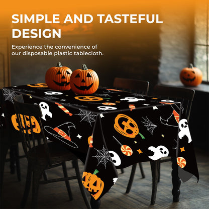 JHDZDHY 6 Pack Halloween Pumpkin Ghost Tablecloth, 54" x 108" Rectangular Plastic Spider Web Table Cloth Large Size Halloween Table Covers for Home Decor Party Decorations (Halloween Pumpkin Ghost)