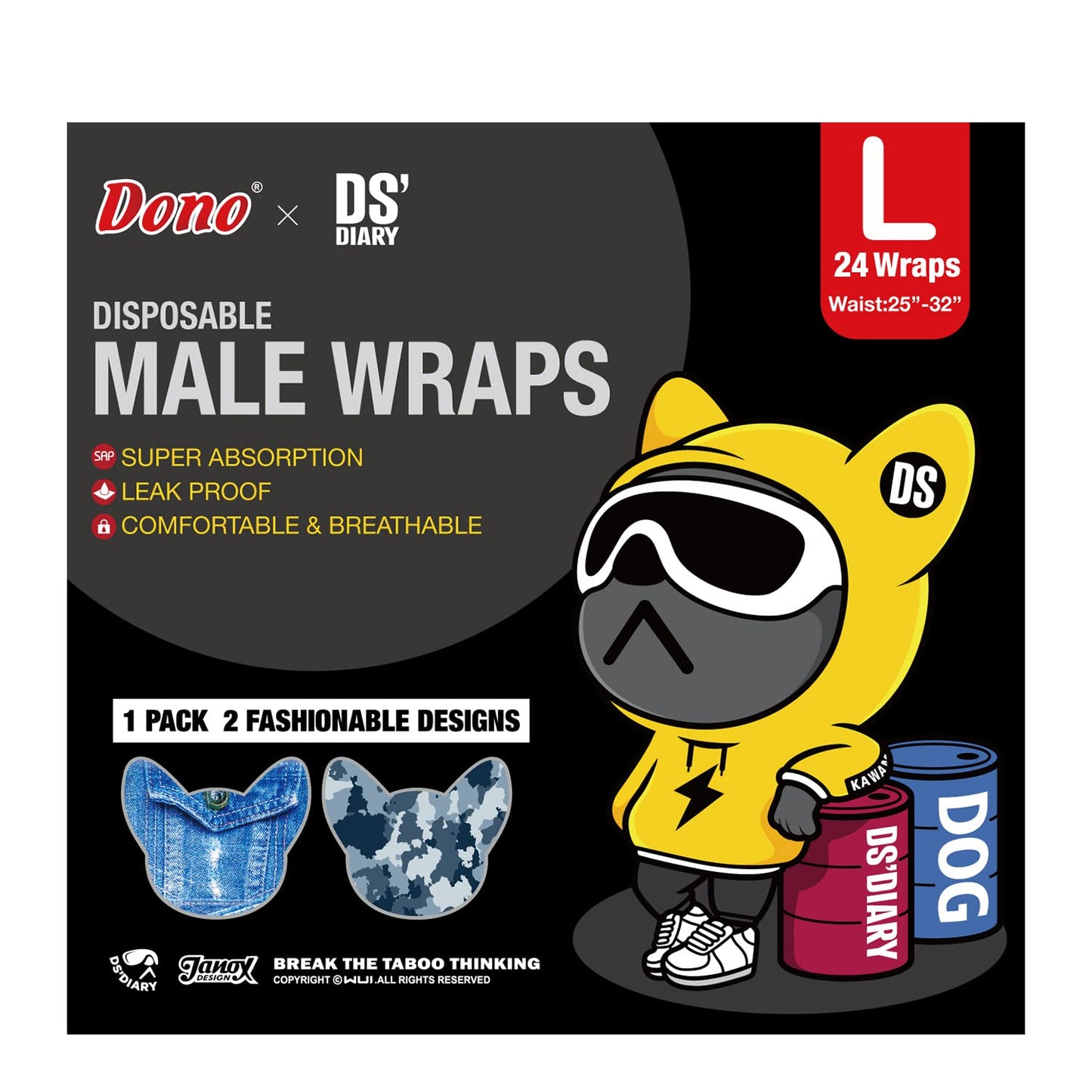 Dono Widened Dog Nappies Male,24 pcs,Dog Diapers,Super Absorbent Leak-proof Dog Belly Bands,Incontinence,Dog Training,Traveling,Excitable Urinary,XS,S,M,L