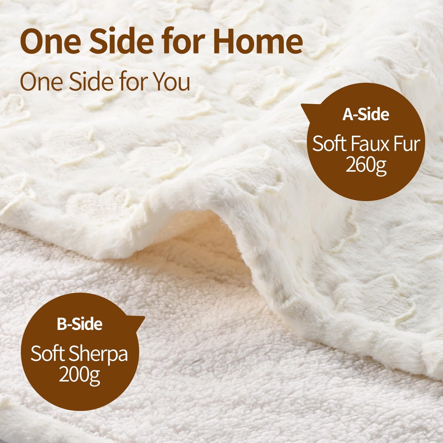 Bearhug Electric Blanket King Size 100" x 90", Dual Controller Heated Blanket, White Flower Patterns Faux Fur & Warm Sherpa, 10-Heat Levels & 1-12H Auto Off,ETL, Machine Washable